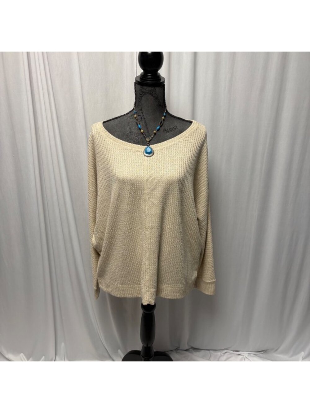 Cyrus Oversized Waffle Knit Top Womens Size XL Beige Knitwear Relaxed Fit